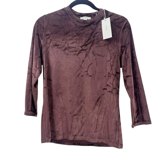 Vince Velour Three-Quarter-Sleeve Crew Neck Top Black Fig Size Medium NWT - Picture 5 of 12